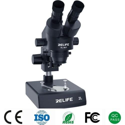 RELIFE M3T-2L Trinocular HD Stereo Microscope 48000W Pixels HDMI Trinocular Microscope Camera 7-45X Continuous Zoom With light
