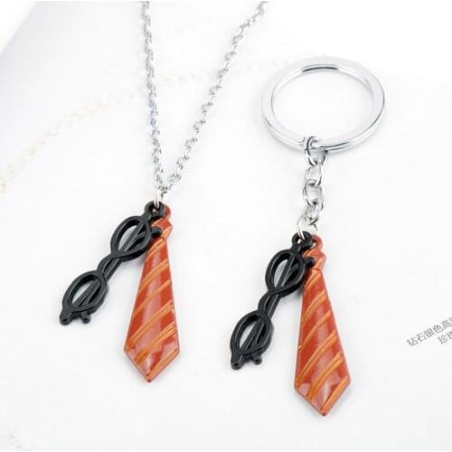 Tie Shape Pendant Necklace Movie Jewelry Cute Red Tie Black Glasses Design Necklaces Specialisted Charming Gifts for Friends