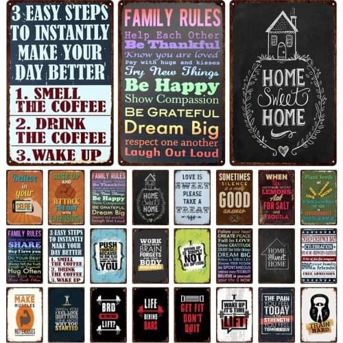 Family Rules Vintage Metal Tin Sign Keep Smiling Creative Slogan Retro Art Poster Bar Living Room Garage Home Decor Wall Sticker