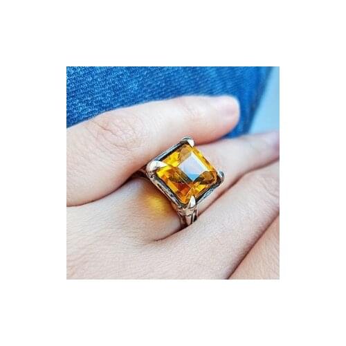 Womens Fashion 925 Sterling Silver Ring Simple Elegant 2.25CT Yellow Sapphire Jewelry Wedding Engagement Party Ring Size 5-11