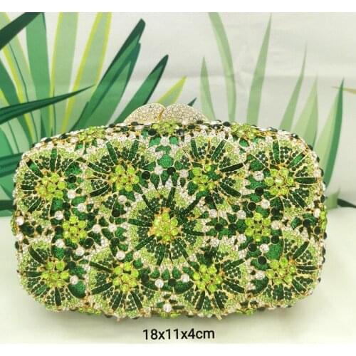 Green Blue Silver Flower Diamond Woman Evening Bag Floral Banquet Dinner Gentle AB Crystal Lady Clutch Purse Female Prom Handbag