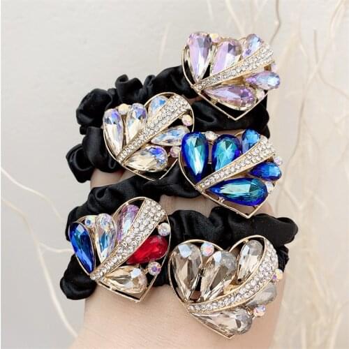 Love Heart-Shaped Crystal Large Intestine Hair Tie Female 2021 New Alloy Fabric Rhinestone Black Hair Tie Headdress