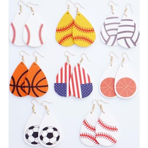 Potosala New PU Leather Prints Earrings Football Basketball Softball Earrings Fashion Sport Earrings Women