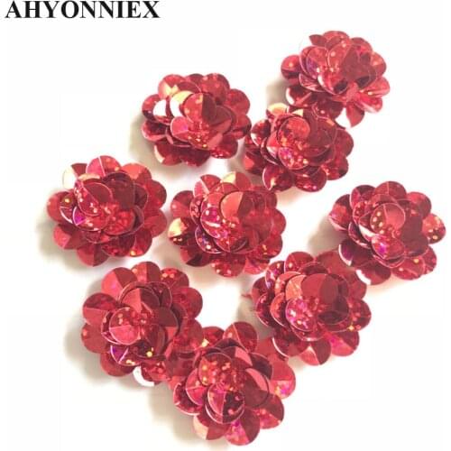 10Pcs/Lot Fashion Beaded small red flower patch applique sequins sew earrings sweater shoes dress clothes decoration DIY patch