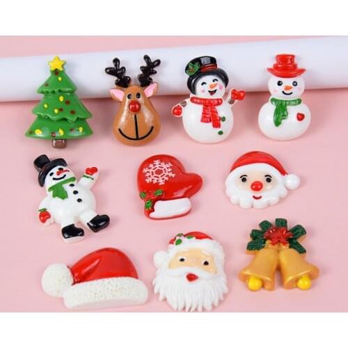 10pcs New Resin Christmas Series Flat Back Cabochon Scrapbooking Hair Bow Center Phone Case Embellishments DIY Accessories Xmas