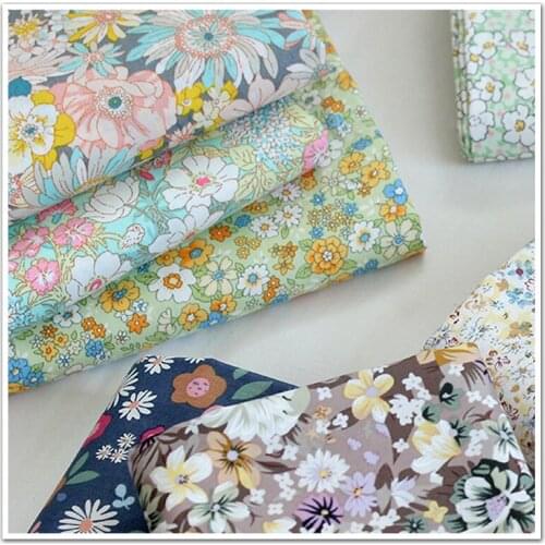 145x50cm Little Floral Pure Cotton Poplin Sewing Fabric, Making Doll Skirt Handmade DIY Cloth