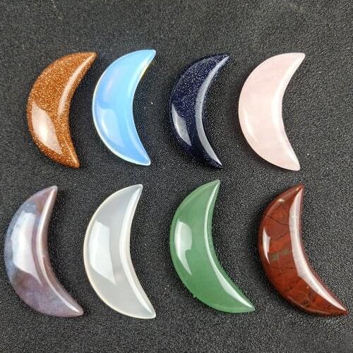 18*38mm 20*50mm Moon Shape Cabochons Natural Semi-precious Stone Rose Quartz Aventurine Agate DIY for Jewelry Making