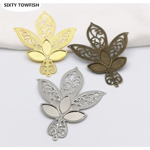 20 Pieces 58*72mm Antique bronze Metal Filigree Flowers Slice Charms base Setting Jewelry DIY Components Findings