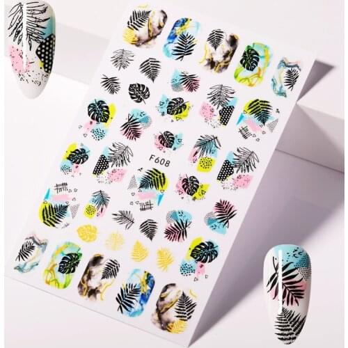 Palm Marple Leaves Nail Art 3D Sticker Flower Glass Slider Transfer Nail Adhensive Stickers Nail Art DIY Tips Paper Decoration