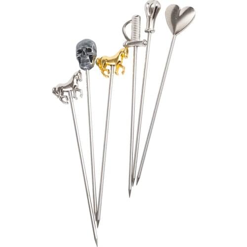 6PCS/set Cocktail Pick Stainless Steel Fruit Sticks Bar Tools Drink Stirring Sticks Martini Picks Party Wedding Accessory