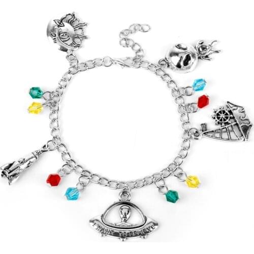 The X-Files I Want To Believe Link Chain Bracelet X Files Alien UFO Cryatal Beads Pendent Women Charm Bracelets Bangles
