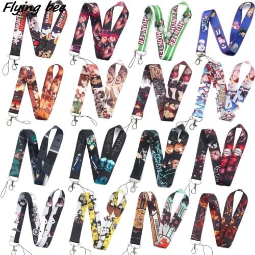 Flyingbee Anime Hunter Boy Cat Cartoon Key Chain Lanyard Gifts For Child Students Friends Phone USB Badge Holder Necklace X1367