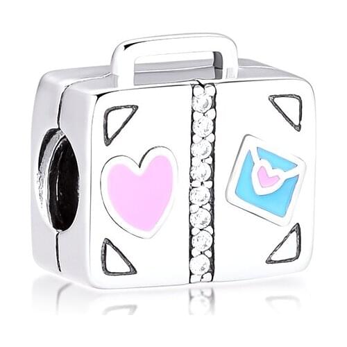 BEADS for Jewelry Making BraceletS Suitcase cHarMs with Mixed Enamel 100% 925 OrigiNal Sterling Silver Jewerly Free Shipping