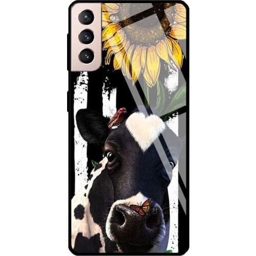 American Flag Sunflower Cow Tempered Glass Cover For Samsung Galaxy S21 Ultra S20 FE S8 S9 S10 Plus Note 10 20 Case