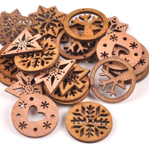 25pcs Tree/snowflake/heart Christmas Wood Decoration Scrapbooking 30mm Wooden Craft Supplies Handmade Accessories m1678