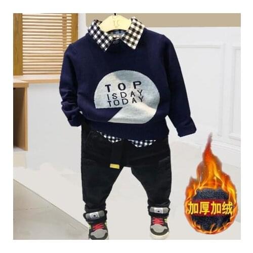 Kids Clothes Cotton Plush sweater + plush shirt + plush pants Children Clothing Boys Sets Winter Toddler Baby Boy Clothes Sets