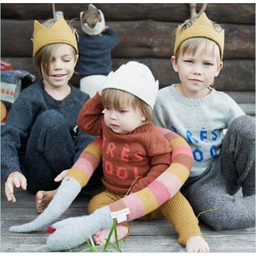 Infant Baby Knitted Hat Woolen Cap Crown Hat Headband Childrens Crown Birthday Commemorative Photography Elasticity Adjustable