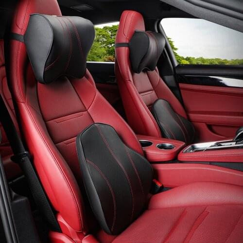 Car Seat Back Support Lumbar Pillow Seat Cushion Fiber Leather Neck Cervical Low Back Pain Trip Back Rest Travel Pillow Set