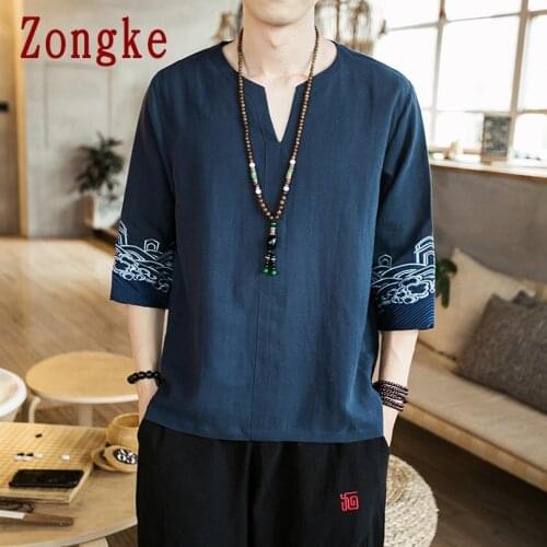 Zongke Embroidery Cotton T Shirt For Men Clothing Hip Hop T-Shirt Men Tops Harajuku Tee Shirt M-5XL 2021 Summer New Arrival