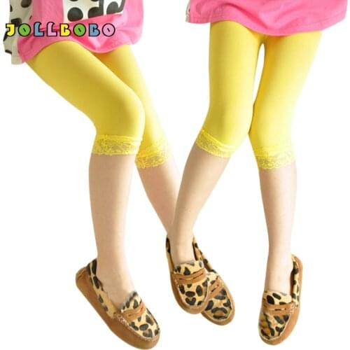 Candy Color Girls Velvet Leggings Capris Summer Lace Crochet Patchwork Thin Bottoms Cute Baby Clothes Kids Leggings Shorts