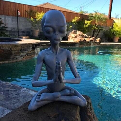 Meditating Alien Resin Statue Garden Ornament Best Art Decor for Indoor Outdoor Home or Office GQ