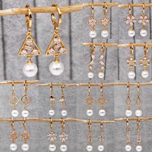 Fashion Pearl Earrings Drop Heart Earrings for Womens Earrings Gold Filled White Zircon Dangle Earrings Wedding Jewelry Gift