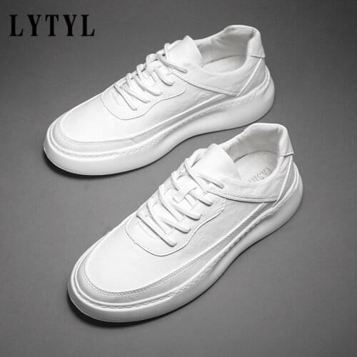 New Sneaker Leisure Muffin Bottom Shoes White Shoes Genuine Leather Calzado Hombre Men Loafer Shoes Lace-Up Oxfords D20-61