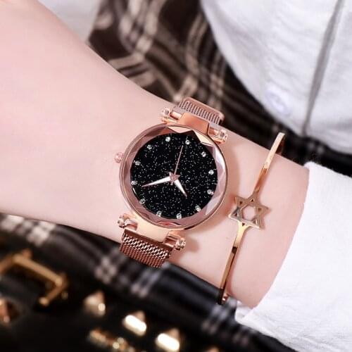New Luxury Suction Magnet Stone Starry Sky Watch Magnetic Mesh Belt Watch Trend Quartz Student Ladies Fashion Watch