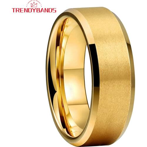 6MM Gold Womens Mens Tungsten Carbide Wedding Band Engagement Rings Beveled Edges Matte Finish Comfort Fit