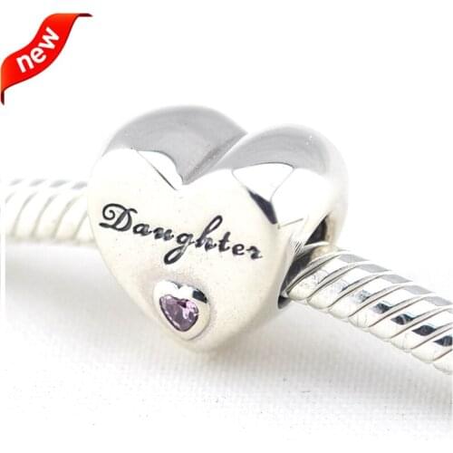 Fits For Pandora Bracelets Daughters Love Charms with Clear Cubic Zirconia 100% 925 Sterling Silver Beads Free Shipping