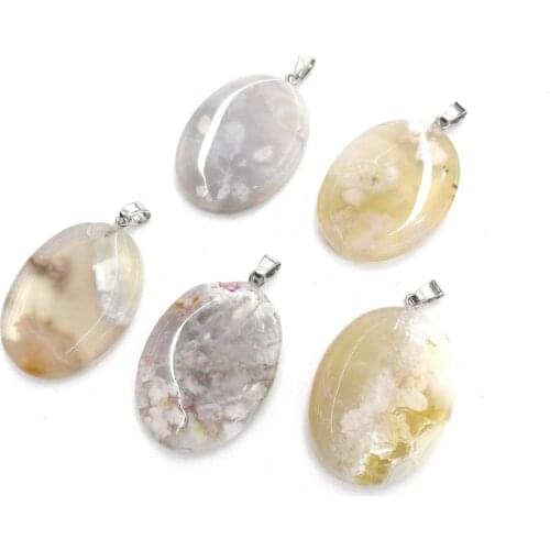 Natural stone Sakura stone pendant elliptical shaped Exquisite charms for Jewelry Making DIY Necklace Accessories Size 30x45mm