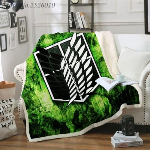 Throw blanket Anime Attack on Titan 3D Velvet Plush Blanket Bedspread For Kids Girls Sherpa Blanket Couch Quilt Cover Travel 08