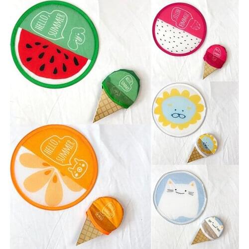 Portable Round Folding Fan Cartoon Mini Cute Hand Held Fans Summer Cooling Gift