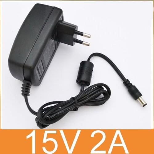 100PCS high quality 15V2A AC 100V-240V Converter Adapter DC 15V 2A 2000mA Power Supply EU Plug 5.5mm x 2.1-2.5mm