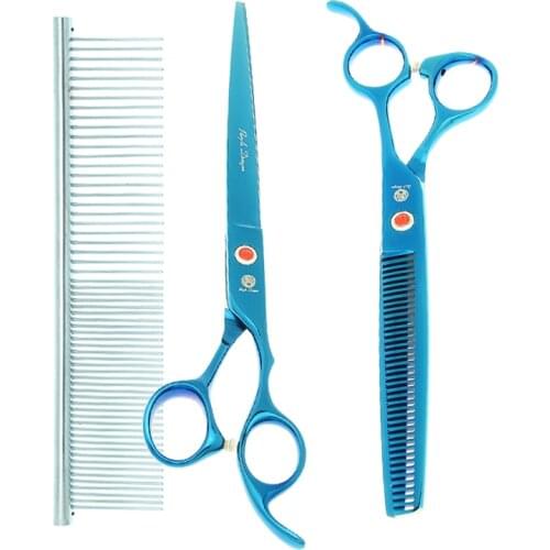 Purple Dragon 8 inch Professional Pet Scissors Dog Straight Cutting Curved Shears Animals Thinning Clipper Cat Supplies B0047B