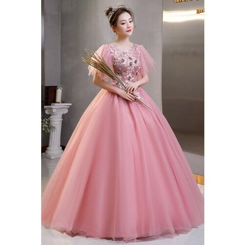 Pink fairy lace buttefly sleeve applique flower ball gown Renaissance Gown queen Victorian/Marie Belle