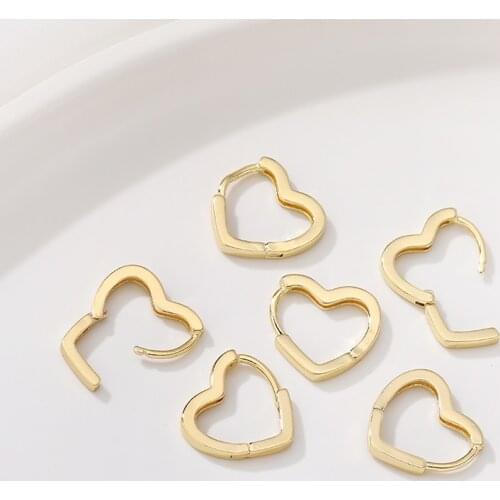 Copper 14K Gold Plating Heart Huggie Hoop Earrings 2pcs For Jewelry Making Diy Accessories