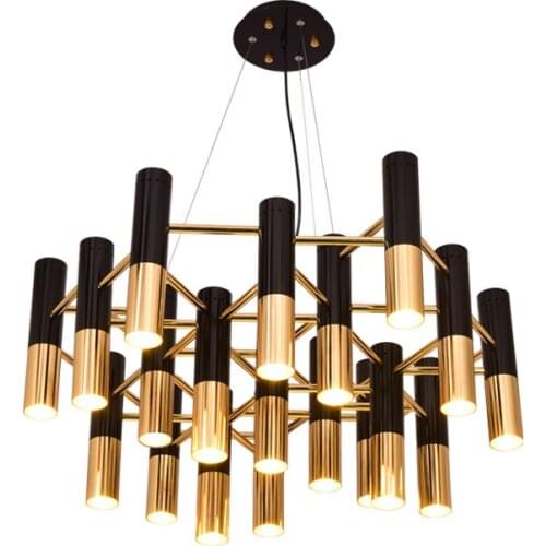 Modern black and gold chandelier tube pipe hanging light 7/12/13 Heads led chandelier for living room dining room light fixtures