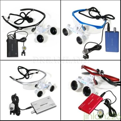 4 colors Dental Binocular Loupes 3.5X 420mm Surgical Optical Glass +LED Head Light Lamp Kit