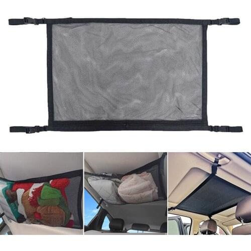 Car Roof Long Trip Storage Bag Tent Putting Quilt Ceiling Cargo Net Pocket Front and Back Zipper Small Pocket