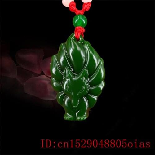 Green Jade Fox Pendant Jewelry Charm Men Fashion for Jadeite Natural Necklace Amulet Carved Women Gifts Chinese