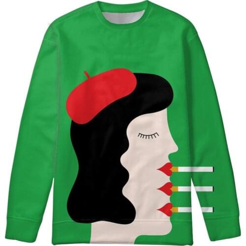 NOISYDESIGNS Illustration Art Girls Printed Green Women Hoodies Spring Autumn Long Sleeve Sweatshirt O-neck Pullovers Sudaderas