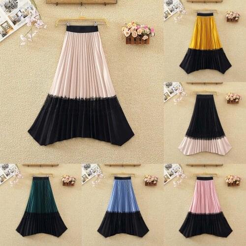 SAGACE European and American womens womens elastic waist printing medium length half skirt pleated A-line skirt 2021