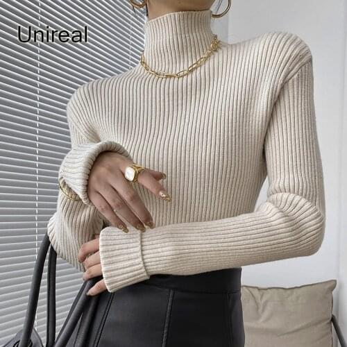 Unireal 2020 Autumn Winter Women Turtleneck Knitted Sweaters Pullovers Fashion Chic Female Sweater Jumpers Pull Femme