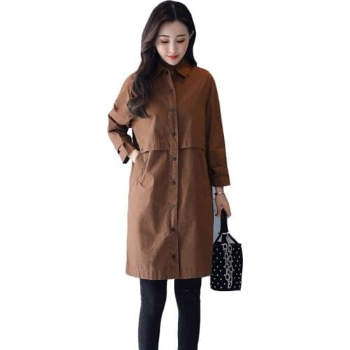 Womens Trench Coat Medium Long 2020 New Spring Autumn Slim Fashion Casual Collar Single-Breasted Windbreaker Wild Outerwear