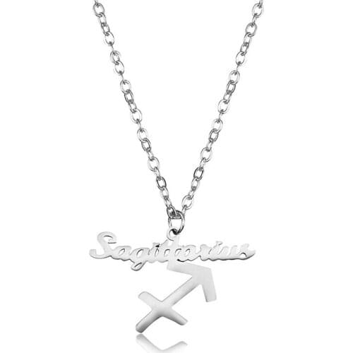Letter Sagittarius Stainless Steel Zodiac Necklace Sign Constellation Signs Pendant Necklaces For Women 12 Constellation Jewelry