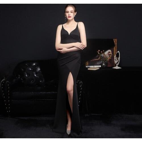 Robe De Soiree Middle Split Black Evening Dresses Long Dress Formal Dress Vestido De Festa Sexy Sweetheart Mermaid Evening Dress