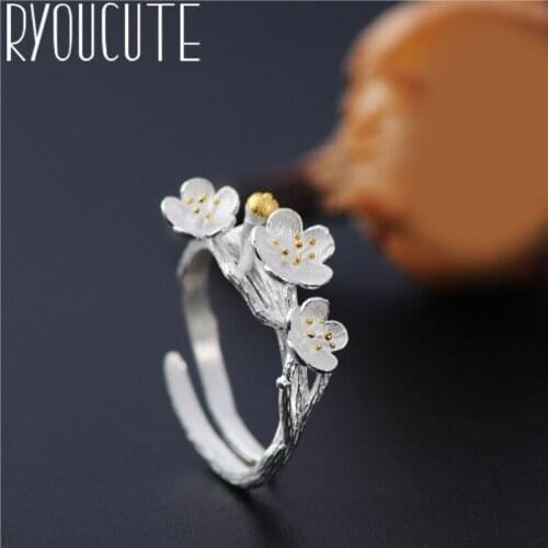 New Plum Blossom Flower Ring for Women Lady Punk Vintage Open Antique Rings Statement Jewelry Anillos
