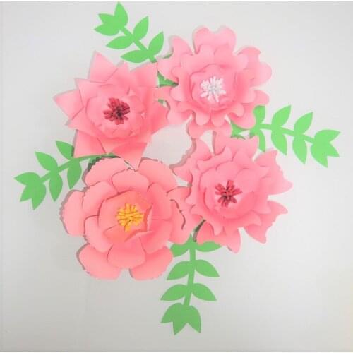 2018 Pink Giant Paper Flowers Backdrop 4PCS + Leaves 4PCS For Wedding & Event Baby Nursery Windows Display Decorative Flower