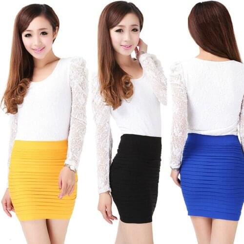 2020 Sexy Pinstripe Pleated Skirt Stretch Plus-size Multi-color Package Hip Skirt Elegant Female Costume Stretchy Skirts